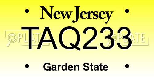 TAQ233 New Jersey License Plate