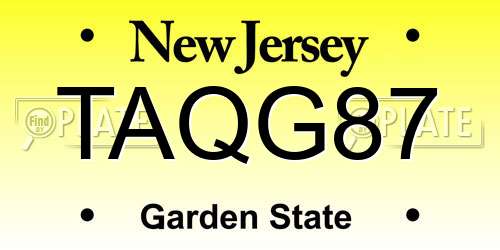 TAQG87 New Jersey License Plate