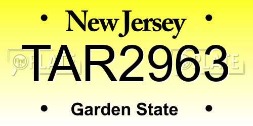 TAR2963 New Jersey License Plate