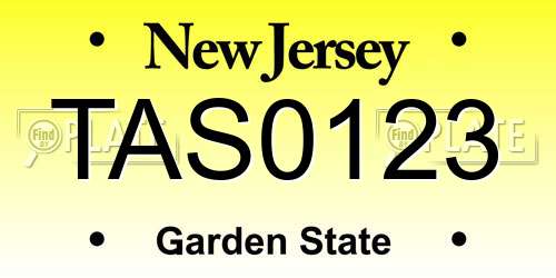 TAS0123 New Jersey License Plate
