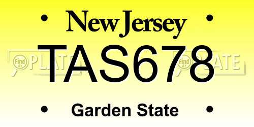 TAS678 New Jersey License Plate