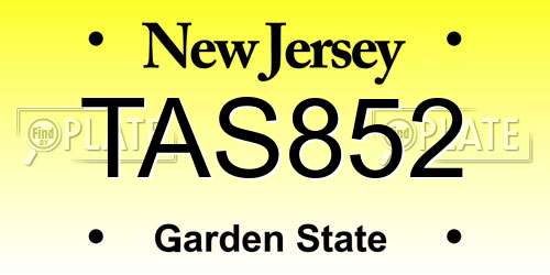 TAS852 New Jersey License Plate