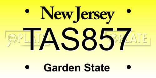 TAS857 New Jersey License Plate