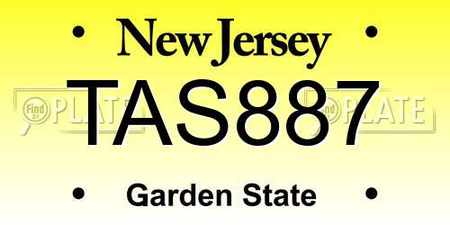 TAS887 New Jersey License Plate