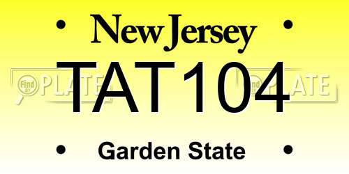 TAT104 New Jersey License Plate