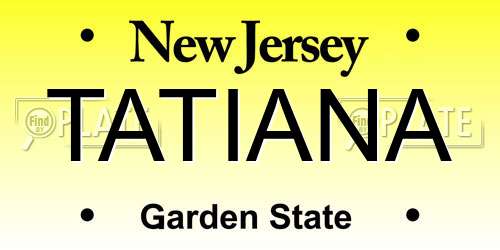 TATIANA New Jersey License Plate