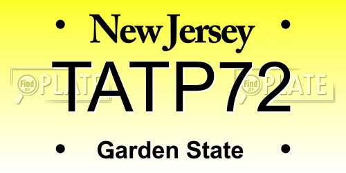 TATP72 New Jersey License Plate