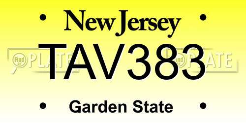 TAV383 New Jersey License Plate