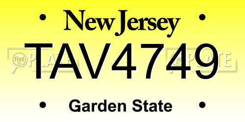 TAV4749 New Jersey License Plate