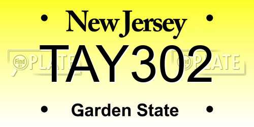 TAY302 New Jersey License Plate