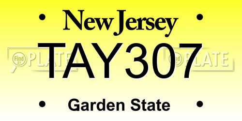 TAY307 New Jersey License Plate