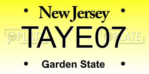 TAYE07 New Jersey License Plate
