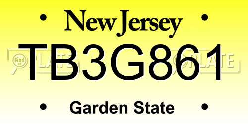 TB3G861 New Jersey License Plate