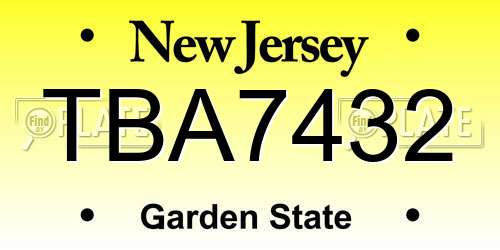 TBA7432 New Jersey License Plate