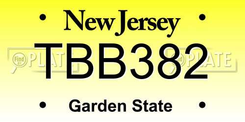 TBB382 New Jersey License Plate