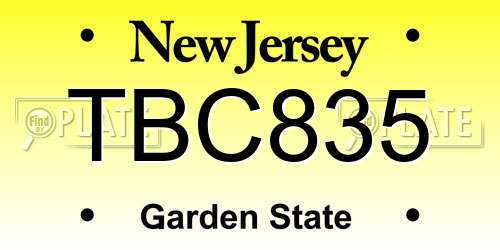 TBC835 New Jersey License Plate
