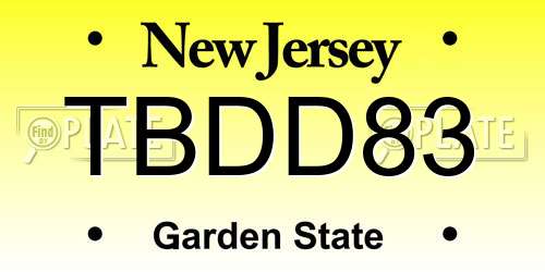 TBDD83 New Jersey License Plate