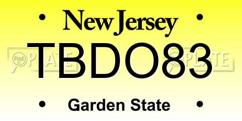 TBDO83 New Jersey License Plate