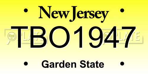 TBO1947 New Jersey License Plate