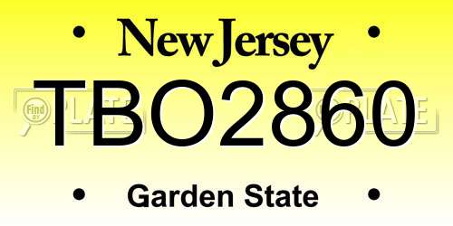 TBO2860 New Jersey License Plate