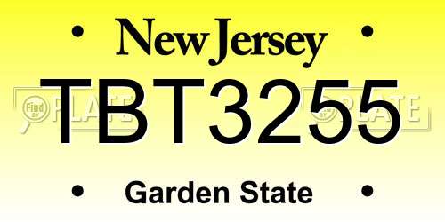 TBT3255 New Jersey License Plate