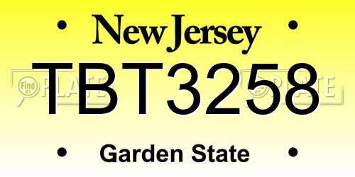 TBT3258 New Jersey License Plate