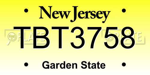 TBT3758 New Jersey License Plate
