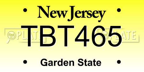 TBT465 New Jersey License Plate