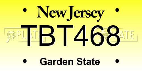 TBT468 New Jersey License Plate