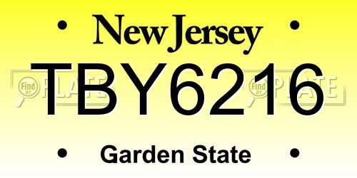 TBY6216 New Jersey License Plate