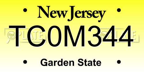 TC0M344 New Jersey License Plate