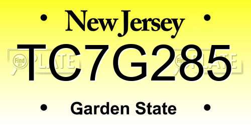 TC7G285 New Jersey License Plate