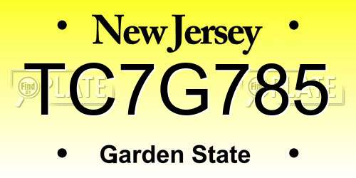 TC7G785 New Jersey License Plate