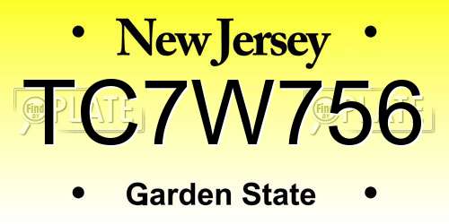 TC7W756 New Jersey License Plate