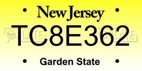 TC8E362 New Jersey License Plate