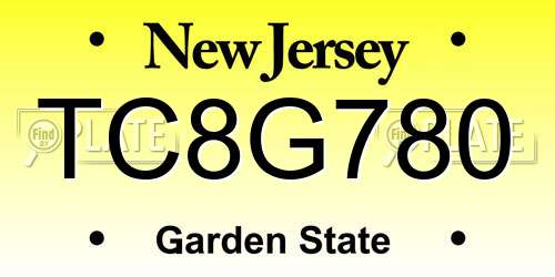 TC8G780 New Jersey License Plate