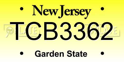 TCB3362 New Jersey License Plate