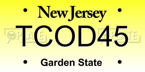 TCOD45 New Jersey License Plate