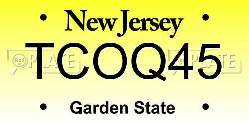 TCOQ45 New Jersey License Plate