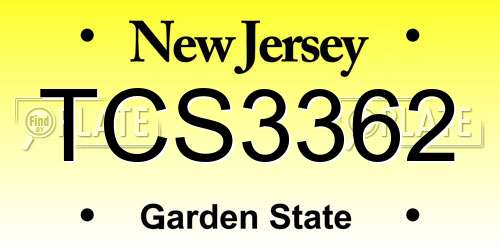 TCS3362 New Jersey License Plate