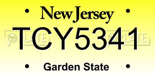 TCY5341 New Jersey License Plate