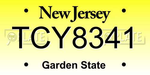 TCY8341 New Jersey License Plate