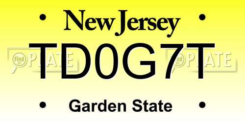 TD0G7T New Jersey License Plate