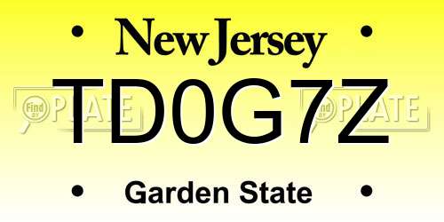 TD0G7Z New Jersey License Plate