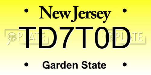 TD7T0D New Jersey License Plate