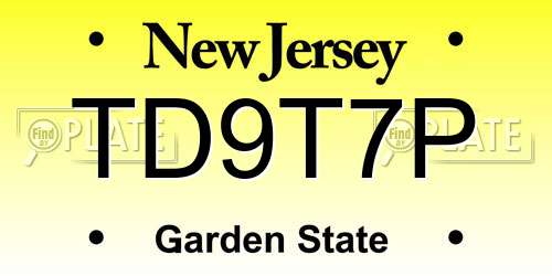 TD9T7P New Jersey License Plate