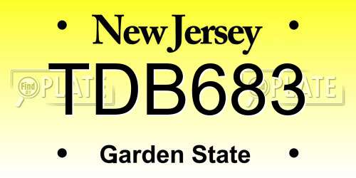 TDB683 New Jersey License Plate