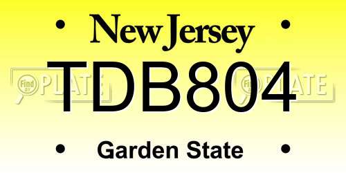 TDB804 New Jersey License Plate