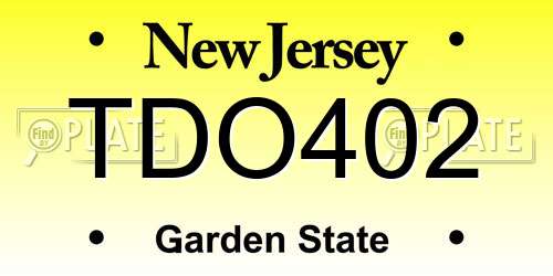 TDO402 New Jersey License Plate