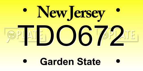 TDO672 New Jersey License Plate